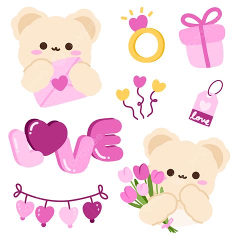 Cute Lovely White Bear With Love Elements Korean Sticker Cute Bear