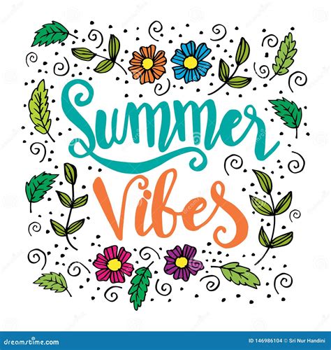 Summer Vibes Hand Drawn Vector Lettering Phrase Stock Vector