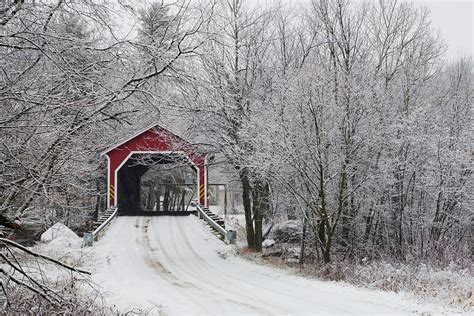 Red Covered Bridge In The Winter Photograph By David Chapman Fine Art