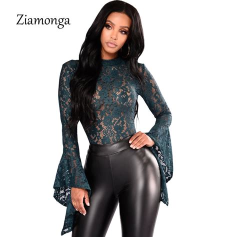 Ziamonga Women Lace Bodysuit Sexy Cut Out Jumpsuit Womens Long Sleeve