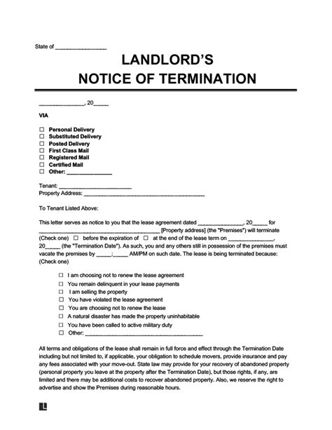 Sample Tenant Lease Termination Letter Rental Agreement Termination
