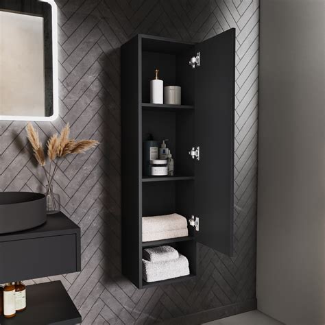 Single Door Black Wall Mounted Tall Bathroom Cabinet 350 X 1250mm
