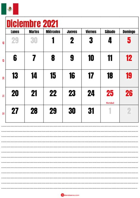 Calendario Diciembre 2021 Mexico Para Imprimir