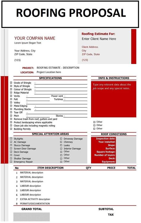 Roofing Proposal Template Roofing Estimation Form Roofing Etsy España