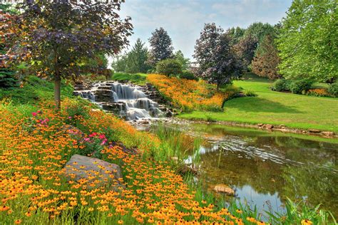 Waterfall With Spring Flowers Hamilton County Indiana Photograph By