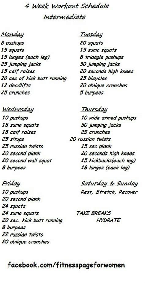 Pin By Grace On Health And Fitness Info Weekly Workout 4 Week Workout
