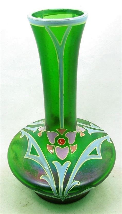 Loetz Art Nouveau Enameled Art Glass Vase C 1900 Nice Iridescence Art Glass Vase Glass Art