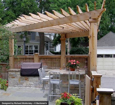 Corner pergolas had unique forms, due to the fact that its rafters radiate from a. Corner fan pergola for backyard | Curved pergola, Pergola ...