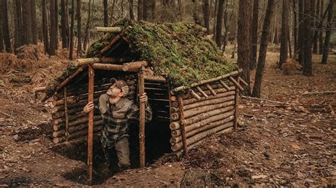 Building A Survival Shelter In The Woods Moss Roof Hut Bushcraft