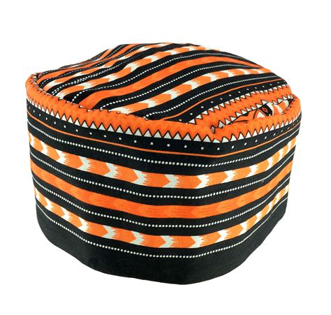Vipada Handmade African Dashiki Hat Kente Pattern Kufi Kofi Hat Cap Style2 Black And Orange On