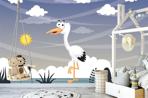 Confused White Duck Clouds And Sun Wallpaper Self Adhesive