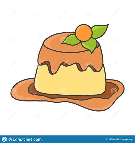 Sweet Vanilla Pudding With Caramel Glaze Stock Vector Illustration