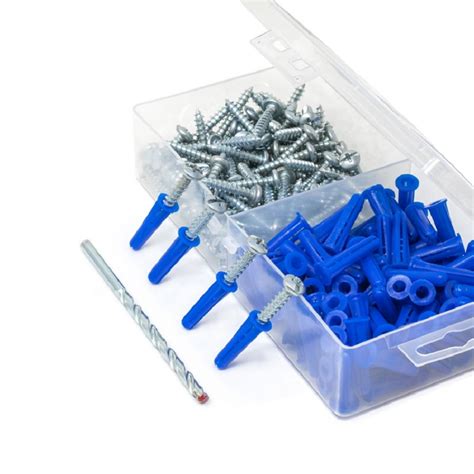 Blue Conical Plastic Anchor And Self Tapping Screws And Drill Bit201