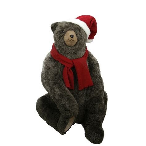 36 Brown Sitting Bear Christmas Decor Wearing Hat And Scarf Walmart