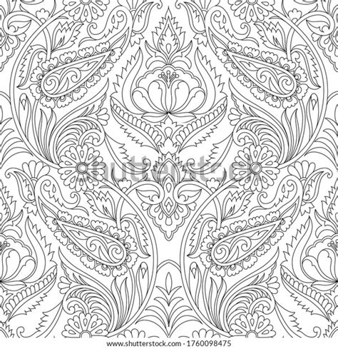 Seamless Black White Outline Paisley Pattern Stock Vector Royalty Free