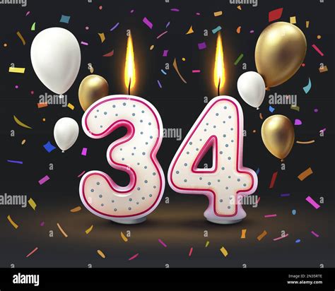 Happy Birthday Years 34 Anniversary Of The Birthday Candle In The Form Of Numbers Vector