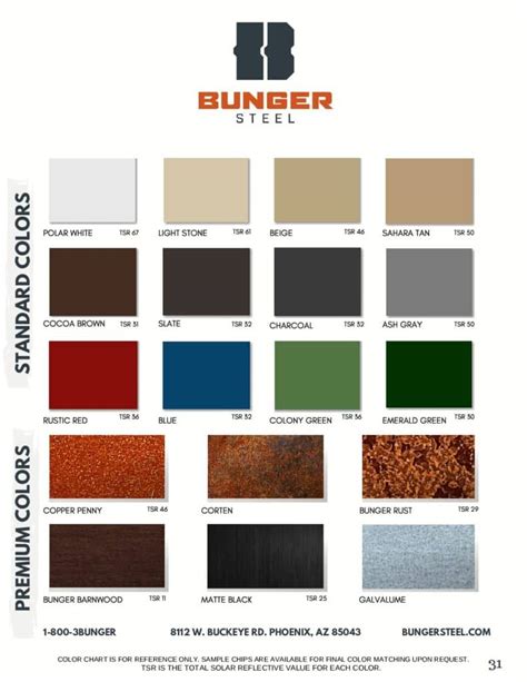 Color Chart And Options Bunger Steel