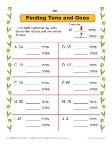Kidzone math worksheets grade level: Finding Tens and Ones | Place Value Worksheets for 1st Grade