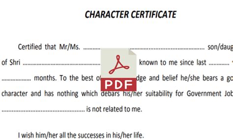 Character Certificate Format Through Any Gazetted Officer Vametfinda