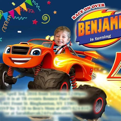 This game offers different cars, but in the picture and you have to use your memory to remember and guess two same car signs. Blaze and the Monster Machines Photo Invitations | Fiesta, Invitaciones y Blaze monster machine