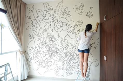 Cheryl Heap Amazing Hand Drawn Floral Wall Mural Flowers Line Art