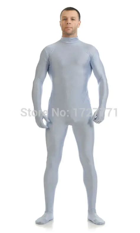 al119 gray shiny lycra spandex tights unisex original fetish zentai suits catsuit second skin