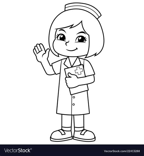Nurse Girl Friendly Welcoming Pose Bw Royalty Free Vector