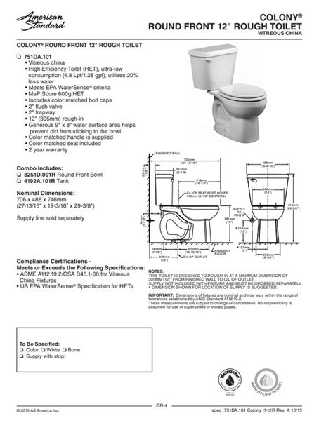 American Standard 751da101020 Colony Collection Round Front Toilet At