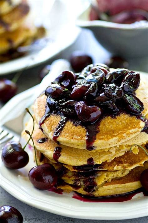 Citrus Cornmeal Pancakes With Fresh Cherry Compote