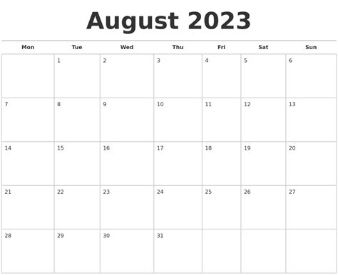 August 2023 Calendars Free