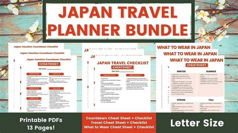 Printable Japan Travel Planner Bundle Cheat Sheets Checklists