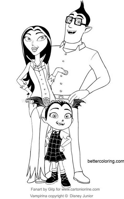 In these pages, vee is doing various poses such as dancing, playing musical instrument, and simply jumping. Family of Vampirina Coloring Pages - Free Printable Coloring Pages