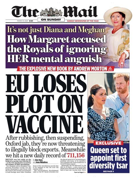 mail on sunday front page 21st of march 2021 tomorrow s papers today