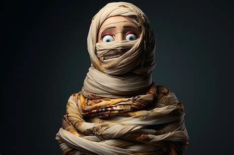 Premium Ai Image Funny Mummy In A Headscarf On A Dark Background