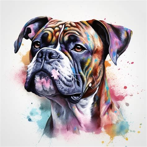 Premium Ai Image Painting Of A Boxer Dog With A Colorful Face And A