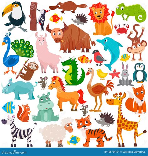 Un Gran Grupo De Tiernos Animales De Dibujos Animados IlustraciÃ³n Del