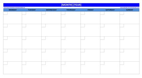 Printable Blank Monthly Calendar Excel Templates