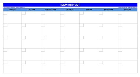 Printable Blank Monthly Calendar Excel Templates Free Monthly