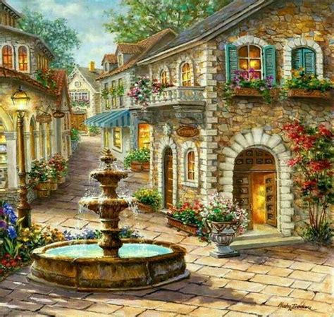 Pin by Mussauvir Jahan on environment 01 | Landscape paintings, Acrylic painting canvas, Fountain
