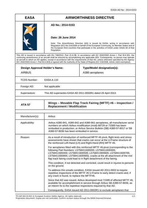 Pdf Easa Airworthiness Directive · Confirm Revision Status Through