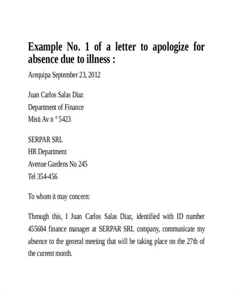 Letter Of Absence For School Sample Master Of Template Document