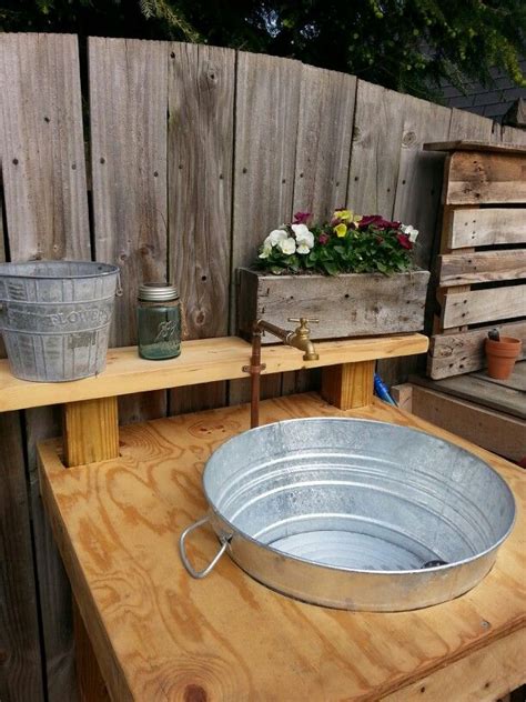 Outdoor Sink Made From Scrap Wood And Galvanized Wash Tub