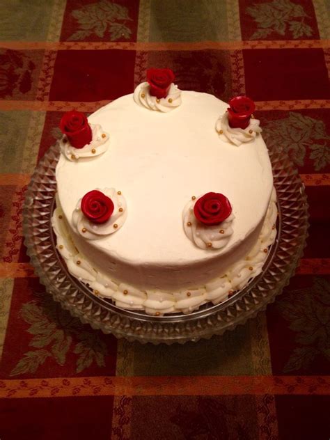 Red Velvet Cake With Cream Cheese Frosting Handmade Fondant Roses