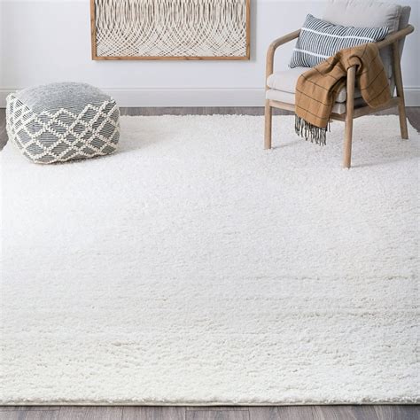Transitional 5x7 Area Rug Shag Thick 53 X 73 Solid Color White