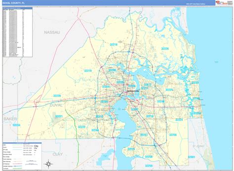 Duval County Fl Zip Code Wall Map Basic Style By Marketmaps Hot