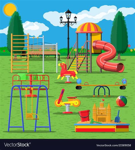 Kids Playground Kindergarten Panorama Royalty Free Vector
