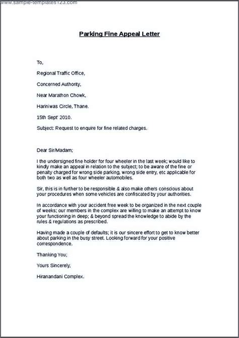 how to write an appeal letter for a parking fine besttemplates234