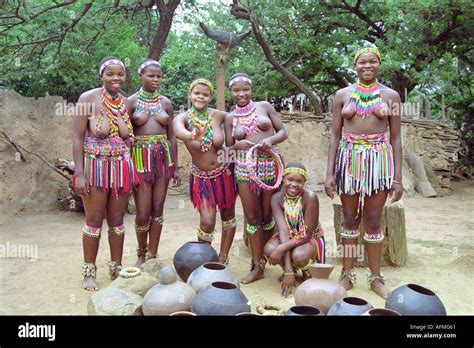 A Group Of Tribal African Girls Posing In The Tribal Dress Stock Photo