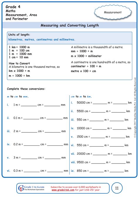 Grade 4 Measurement Worksheet