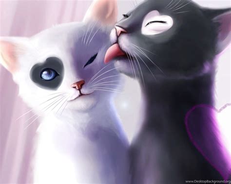 Lovely Anime Cat Coupleshd Wallpapertec Desktop Background